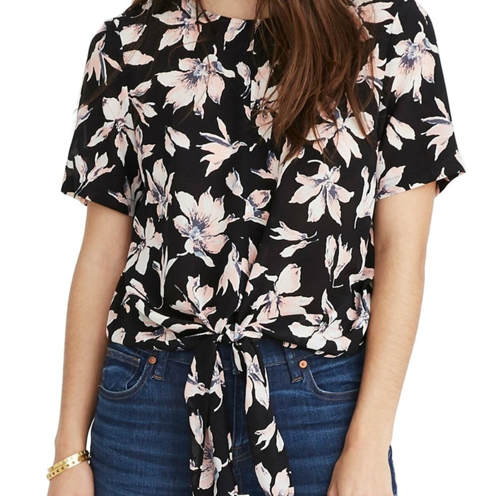 Madewell Silk Button-Back Tie Tee, Winter Orchid